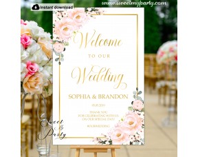 Blush roses welcome sign template,Blush roses wedding welcome sign template,(136)